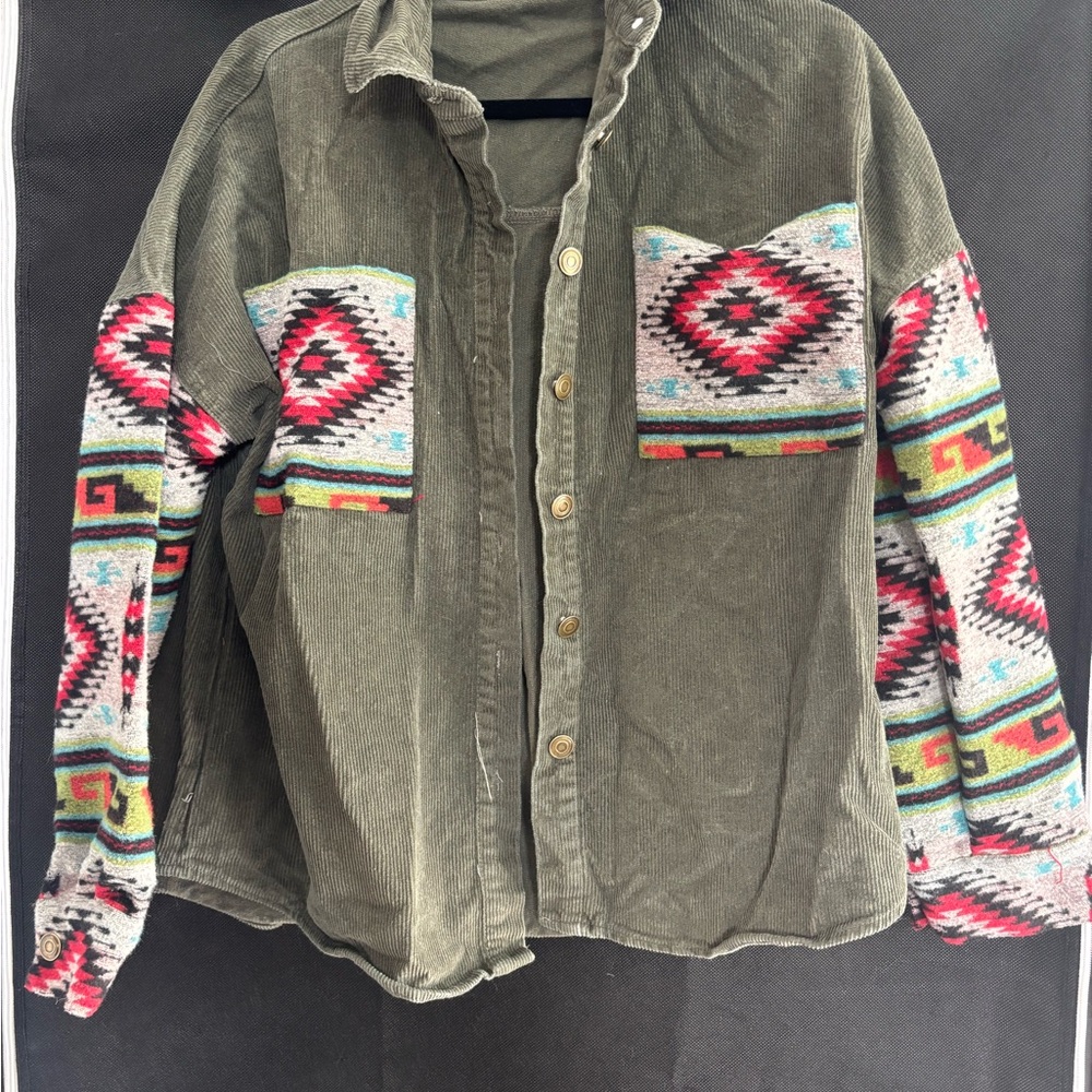 Bohemian Corduroy Jacket with Aztec Sleeves